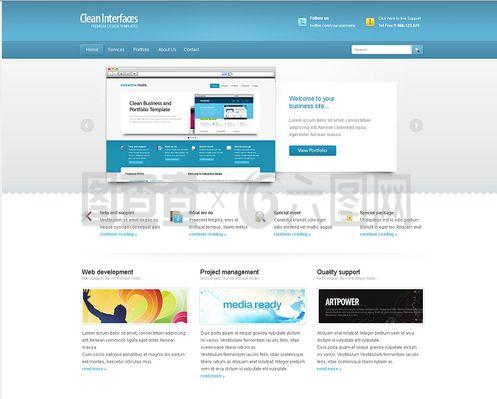 藍色爽朗風(fēng)格網(wǎng)頁psd模板