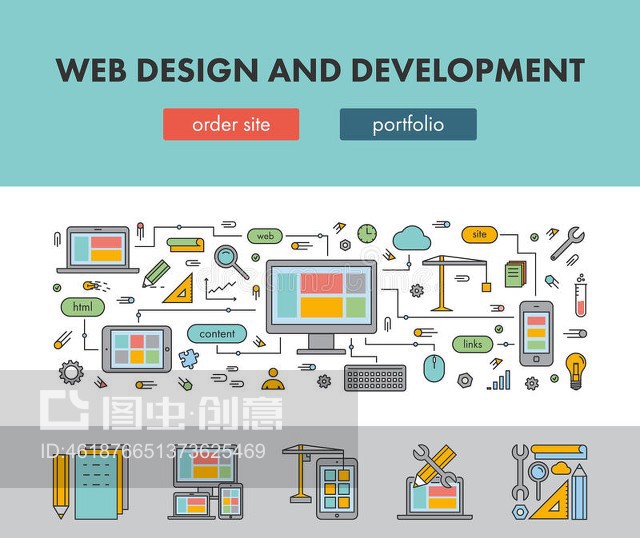 網(wǎng)頁設(shè)計和開發(fā)的線條設(shè)計概念橫幅Line design concept banner for web design and development